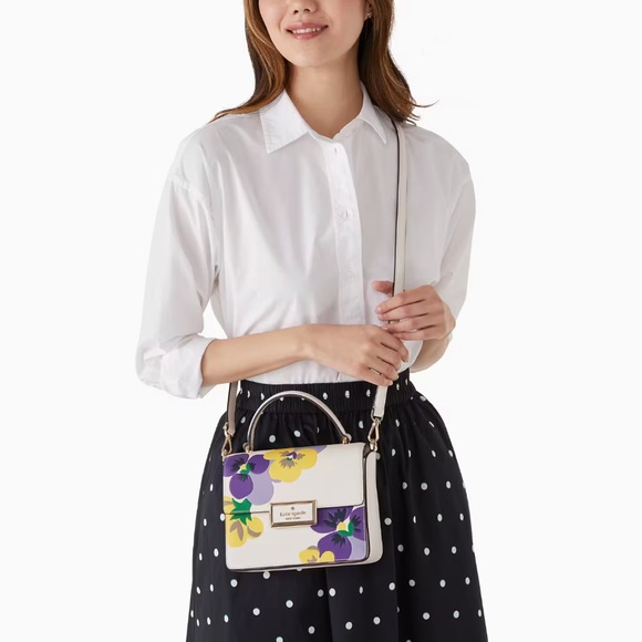 ♠️Kate Spade Reegan Pansy Toss Top Handle Satchel Crossbody Bag, Parchment NWT - Picture 11 of 12